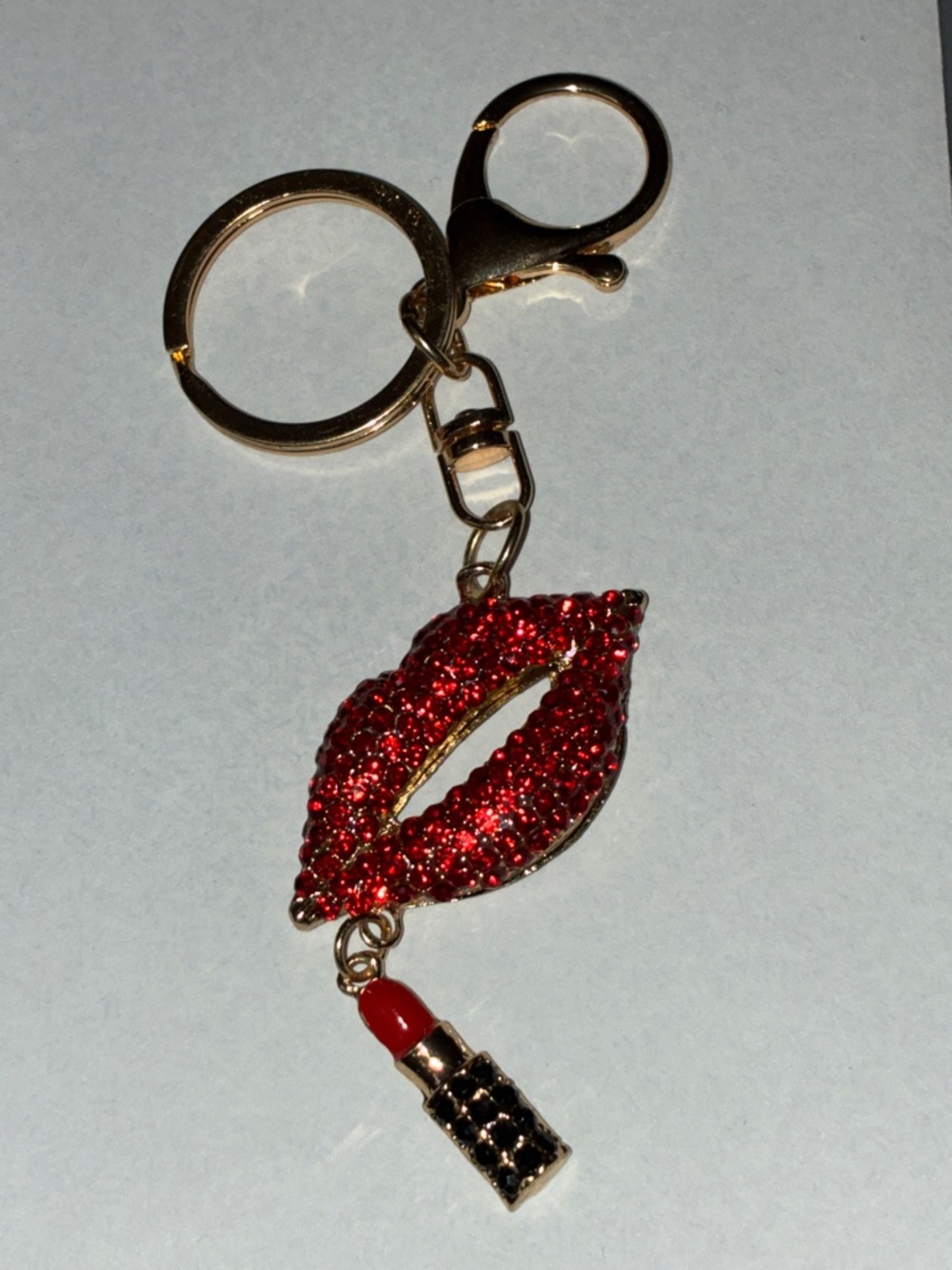 Red Crystal Lip & Lipstick Keychain